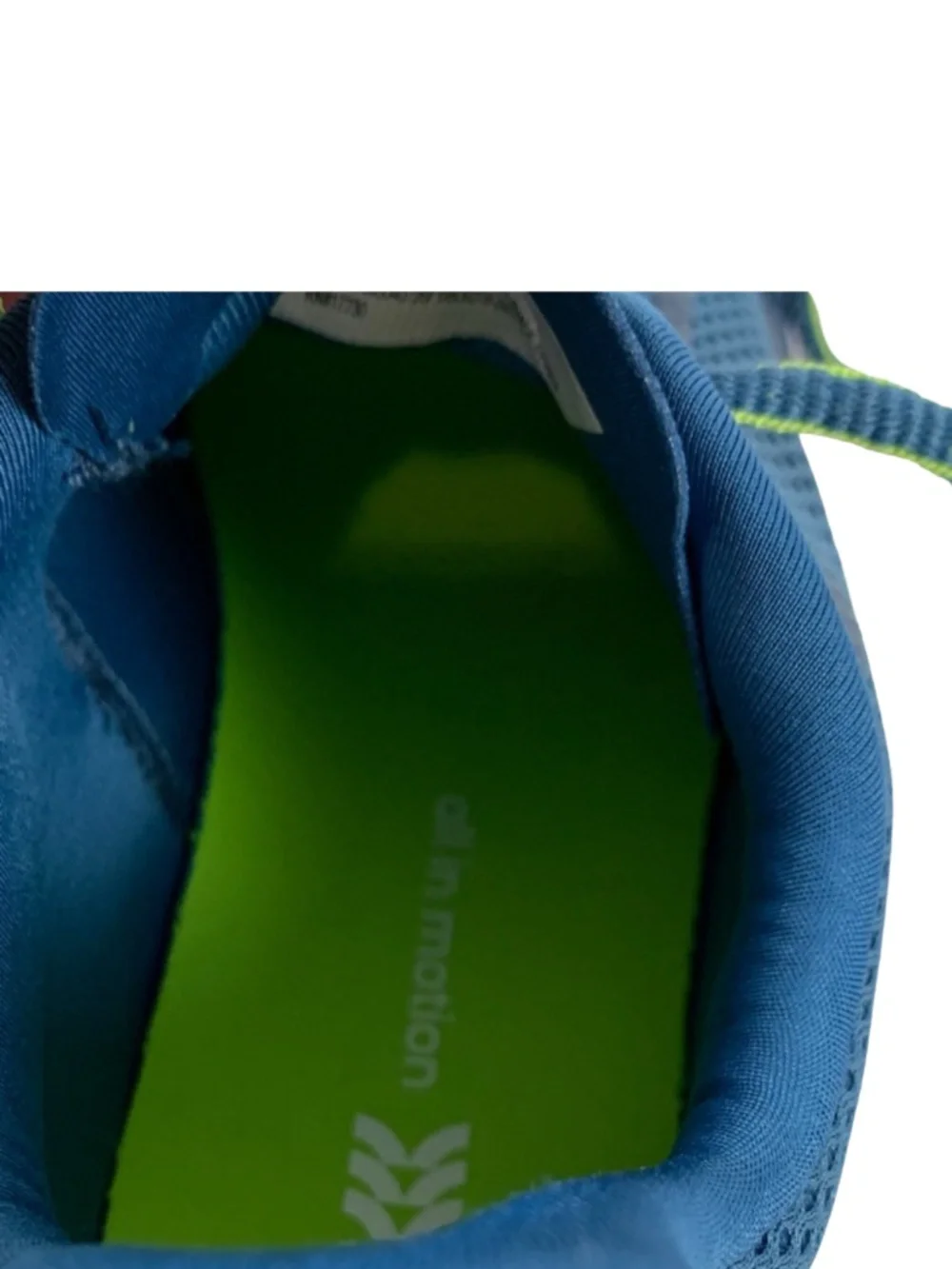 All in Motion Blue and Neon Green Sneakers Kids Size 3 Sporty Colorful